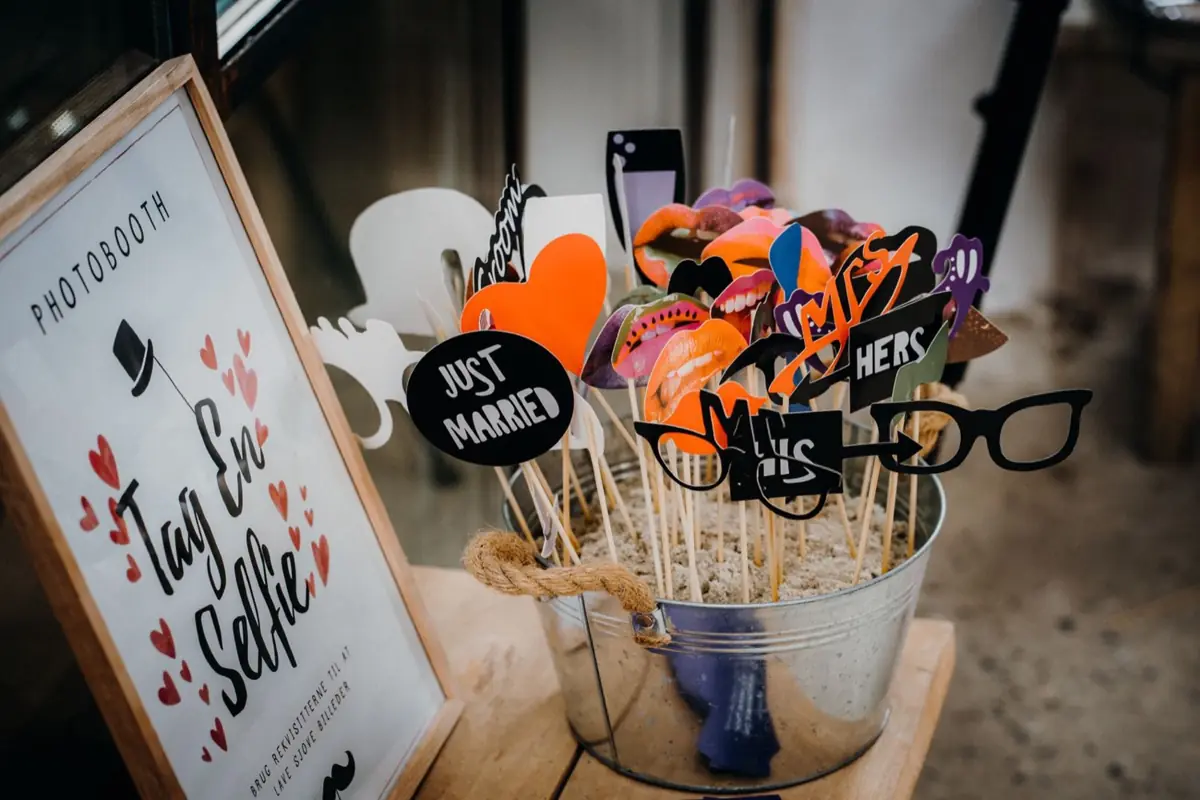 Photo booth props at a wedding