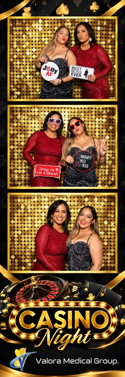 Photo booth strip with a gold sequin backdrop