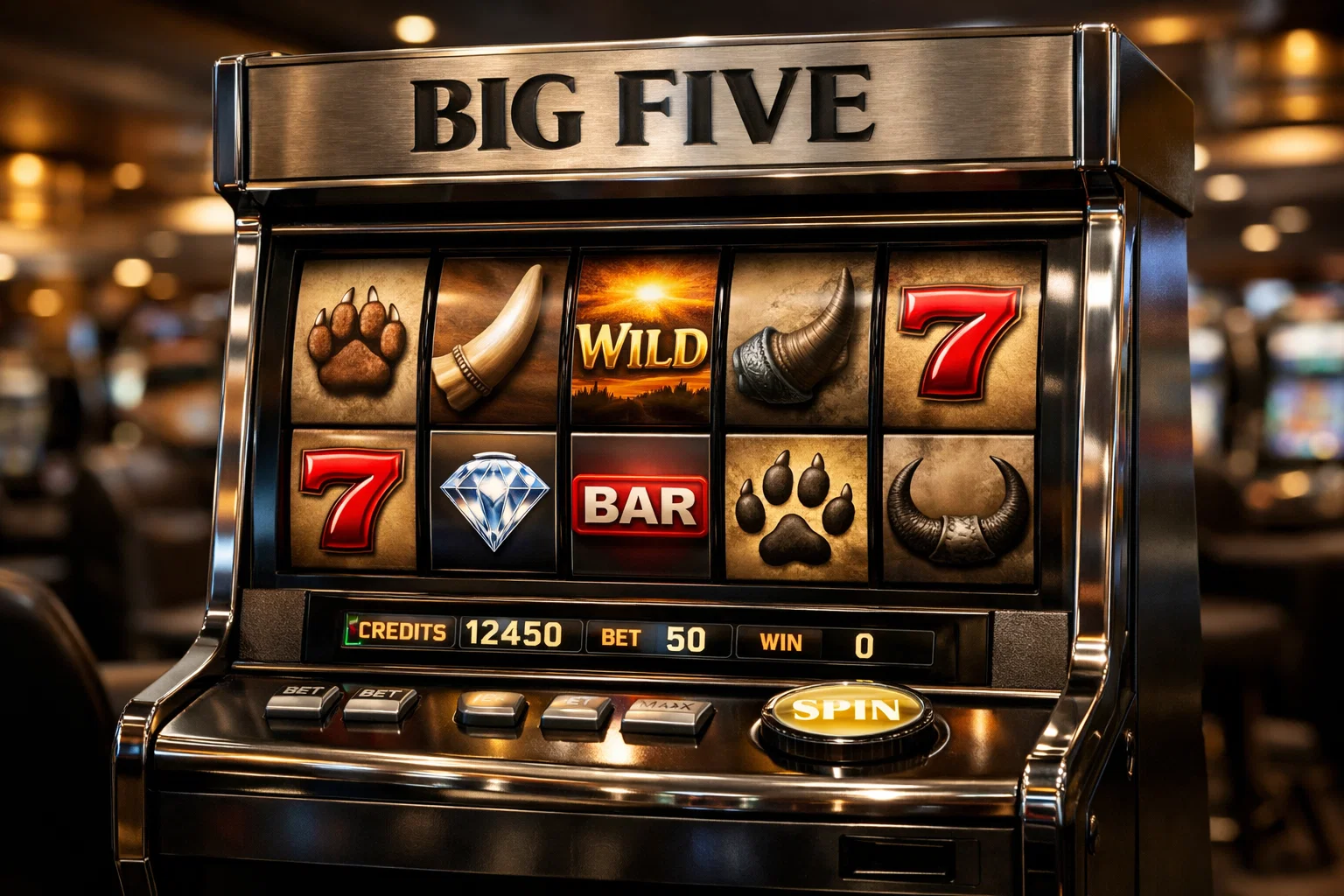 Big Five slots reels with lion and elephant